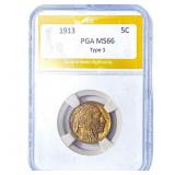 1913 Buffalo Nickel PGA MS66 Type 1