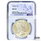 1924 Silver Peace Dollar NGC MS61
