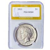 1921 Silver Peace Dollar PGA MS64