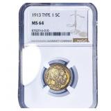 1913 Buffalo Nickel NGC MS64 Type 1