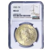 1923 Silver Peace Dollar NGC MS63