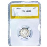 1919-D Mercury Silver Dime PGA MS64
