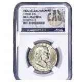1958-D Franklin Half Dollar NGC BU Orig. Bag. Frag