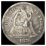 1876-CC Silver Seated Liberty Dime NICELY CIRCULAT