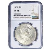 1923 Silver Peace Dollar NGC MS63