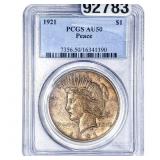 1921 Silver Peace Dollar PCGS AU50