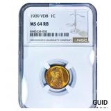 1909 VDB Wheat Cent NGC MS64 RB