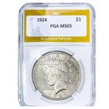 1924 Silver Peace Dollar PGA MS65
