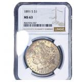 1891-S Morgan Silver Dollar NGC MS63