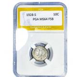 1928-S Mercury Silver Dime PGA MS64 FSB