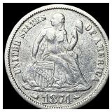 1874 Arrows Seated Liberty Dime NEARLY UNCIRCULATE