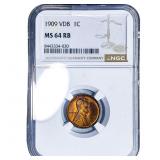 1909 VDB Wheat Cent NGC MS64 RB