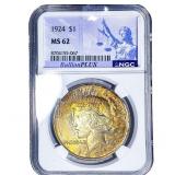 1924 Silver Peace Dollar NGC MS62