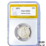 1853 Seated Liberty Quarter PGA MS62 Arrows & Rays