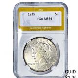 1935 Silver Peace Dollar PGA MS64