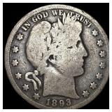 1893-S Silver Barber Half Dollar NICELY CIRCULATED