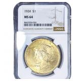 1924 Silver Peace Dollar NGC MS64