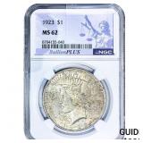 1923 Silver Peace Dollar NGC MS62