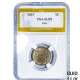 1867 Shield Nickel PGA AU58