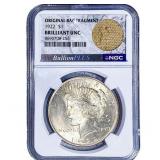 1922 Silver Peace Dollar NGC BU Orig. Bag Frag.