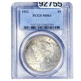 1922 Silver Peace Dollar PCGS MS63