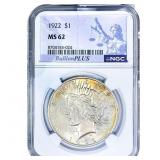 1922 Silver Peace Dollar NGC MS62