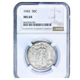 1943 Walking Liberty Half Dollar NGC MS64