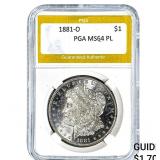 1881-O Morgan Silver Dollar PGA MS64 PL