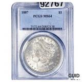 1887 Morgan Silver Dollar PCGS MS64