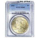 1924 Silver Peace Dollar PCGS MS65