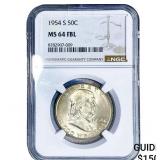 1954-S Franklin Half Dollar NGC MS64 FBL