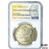 1921 Morgan Silver Dollar NGC BU 100th Anniversary