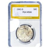 1942-D Walking Liberty Half Dollar PGA MS66