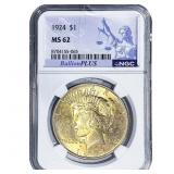 1924 Silver Peace Dollar NGC MS62