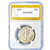 1943 Walking Liberty Half Dollar PGA MS66