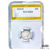 1919-D Mercury Silver Dime PGA MS64