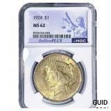 1924 Silver Peace Dollar NGC MS62
