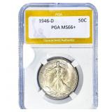 1946-D Walking Liberty Half Dollar PGA MS66+