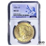 1924 Silver Peace Dollar NGC MS62