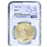 1924 Silver Peace Dollar NGC MS61