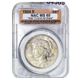 1924-S Silver Peace Dollar NAC MS65 War To End All