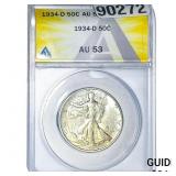 1934-D Walking Liberty Half Dollar ANACS AU53