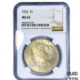 1922 Silver Peace Dollar NGC MS63