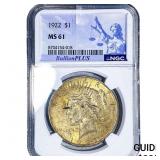 1922 Silver Peace Dollar NGC MS61