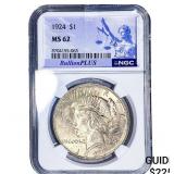 1924 Silver Peace Dollar NGC MS62