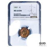 1907 Indian Head Cent NGC MS64 BN