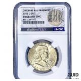 1958-D Franklin Half Dollar NGC BU Orig. Bag Frag.