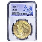 1924 Silver Peace Dollar NGC MS62