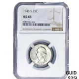 1943-S Washington Silver Quarter NGC MS65