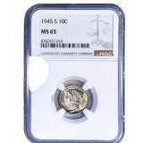 1945-S Mercury Silver Dime NGC MS65